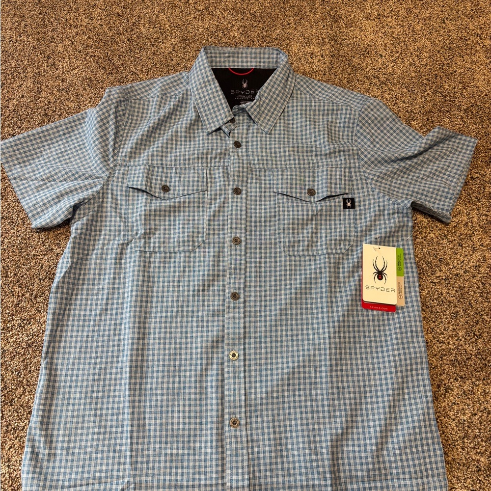 Spyder NWT Men’s Medium Light Blue Plaid Shirt Button Down